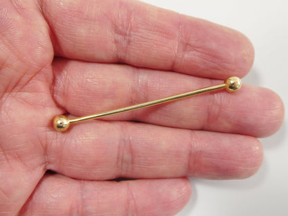 14k Real Solid Yellow Gold Extra Long Straight Barbell Tongue Belly Button Ring Piercing