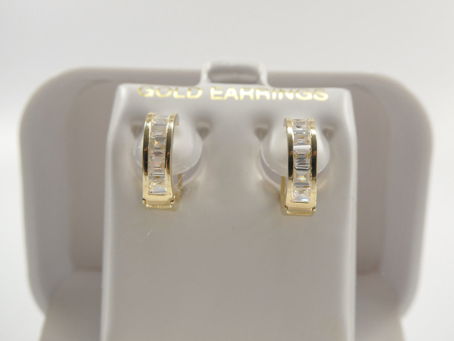 real 10k solid yellow gold baguette huggie hoop earring