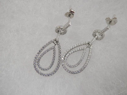 Real 925 Sterling Silver Micro Pave Setting 14k White Gold Color Finish Drop Earrings