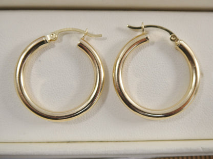 Real 10k Solid Yellow Gold Plain High Polish 25mm Hoop Huggie Earrings
