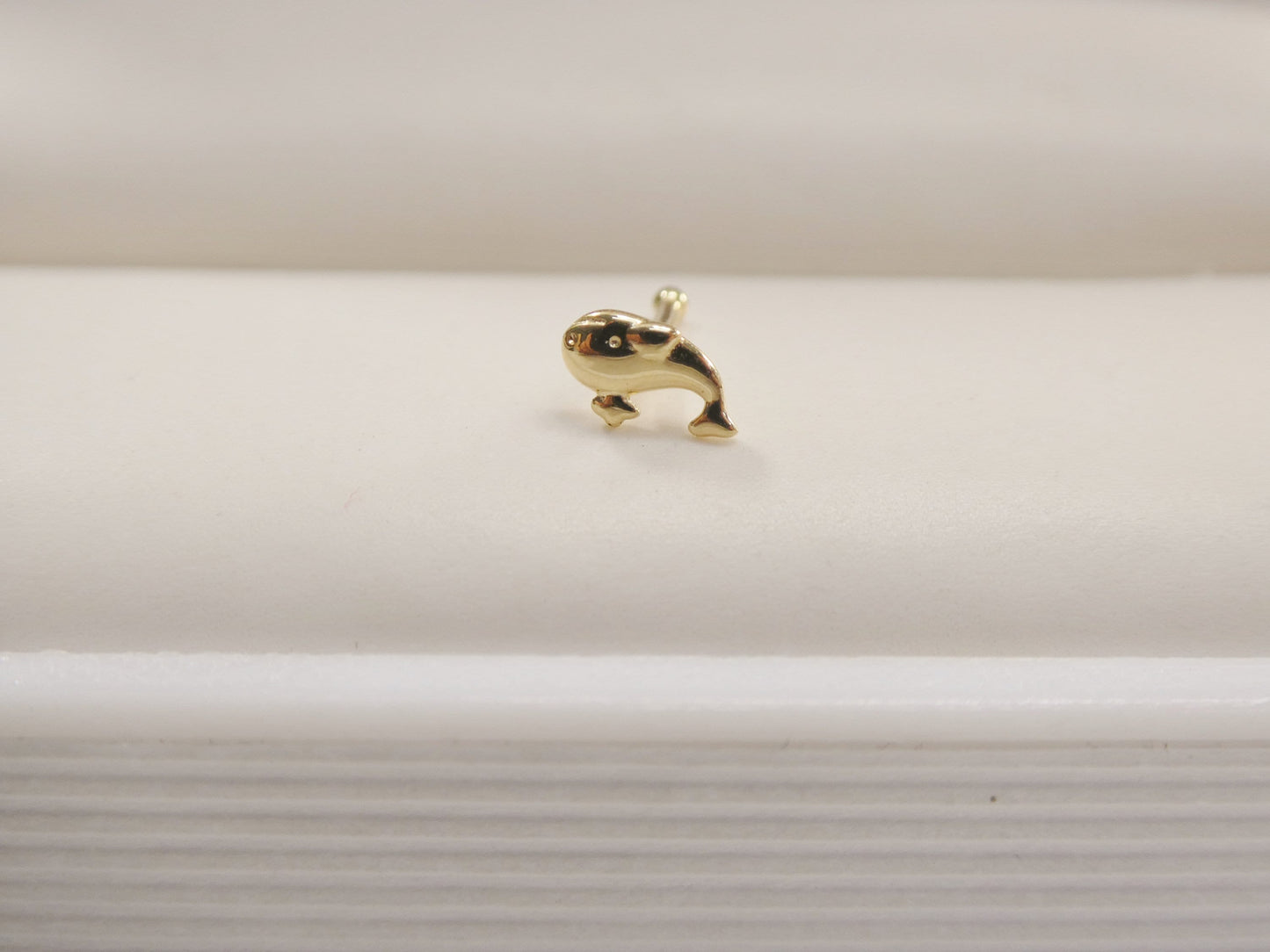 14k real solid yellow gold fish stud nose ring