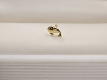 14k Real Solid Yellow Gold Fish Stud Nose Ring