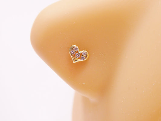 14k real solid yellow gold tiny heart stud nose ring