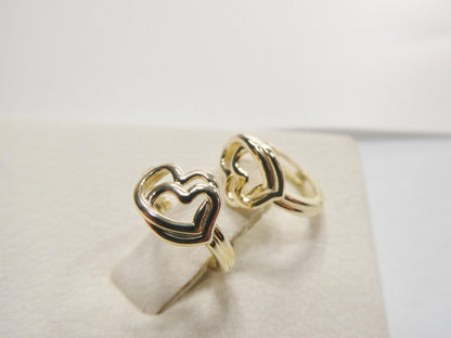 Real 10k Solid Yellow Gold Designer Double Heart  Hoop Huggie Earrings