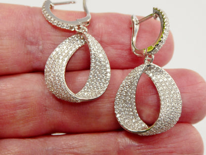 Real 925 Sterling Silver Micro Pave Setting 14k White Gold Color Finish Drop Earrings