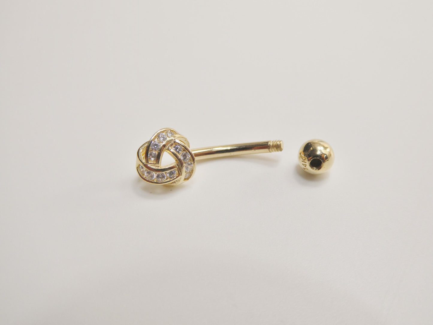 14k real solid yellow gold love knot belly button ring piercing