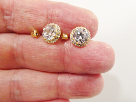 real 10k solid yellow gold screw post circle stud earrings