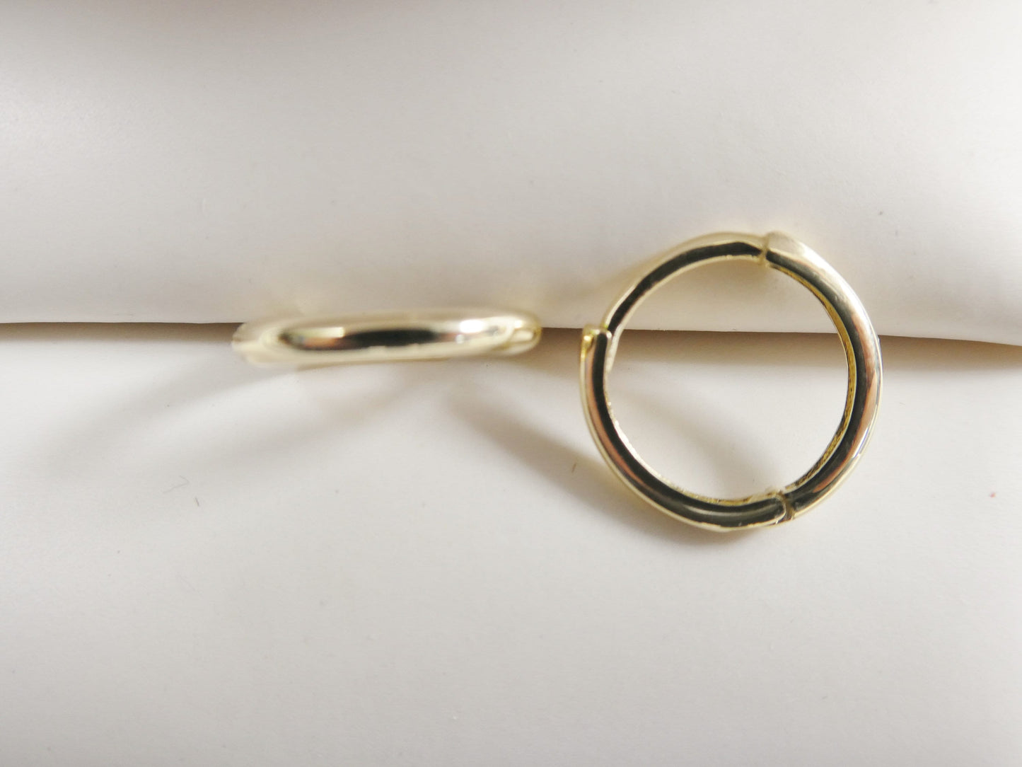 real 10k solid yellow gold 12mm high polish plain hoop huggie earrings