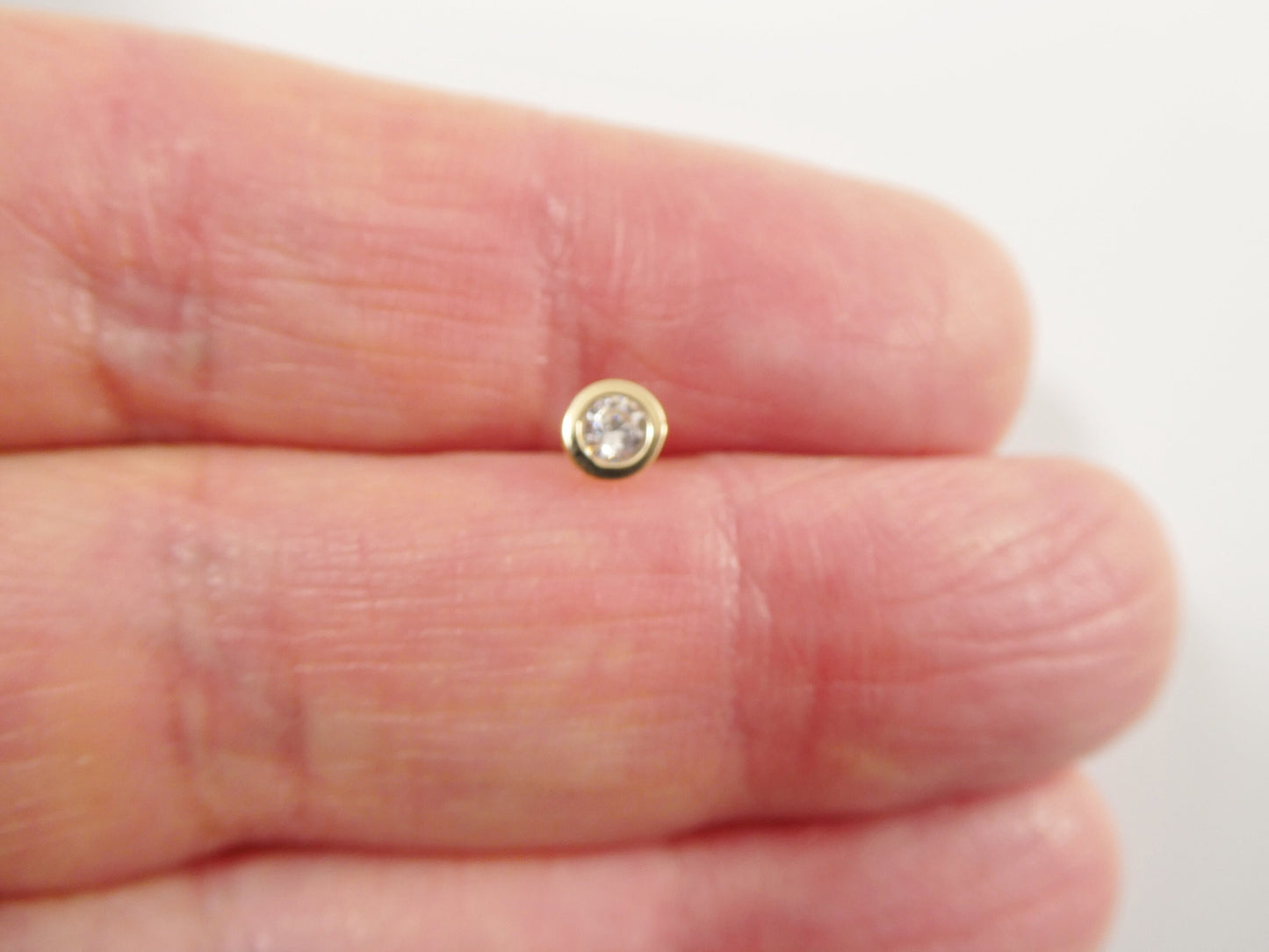 14k real solid yellow gold 3mm bezel setting nose ring