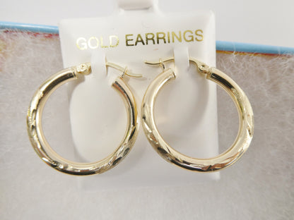 10k Real Solid Yellow Gold Diamond Cut Hoop Earrings