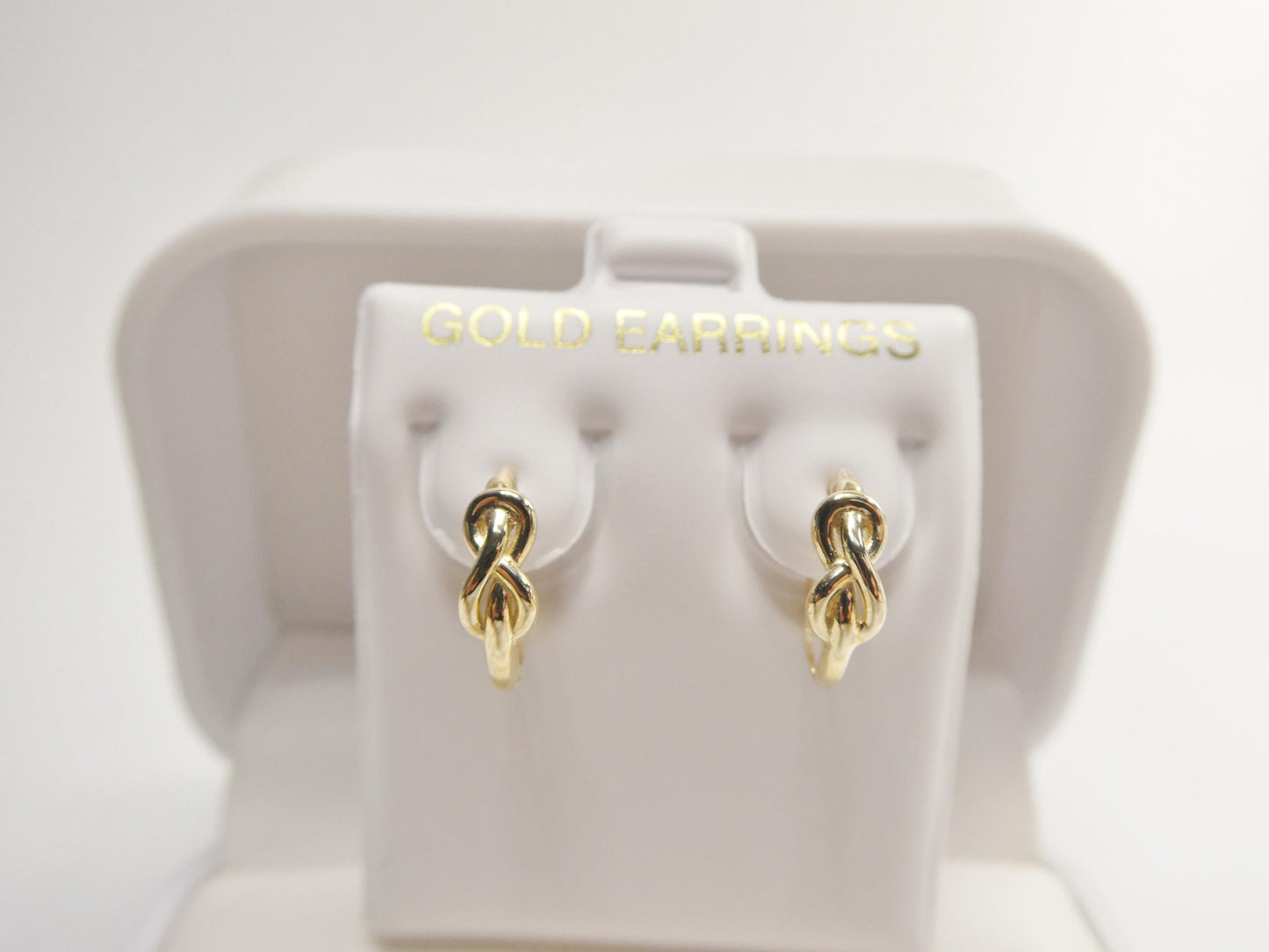 real 10k solid yellow gold designer knot hoop huggie earrings