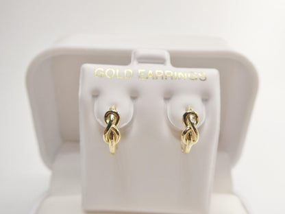 Real 10k Solid Yellow Gold Designer Knot Hoop Huggie Earrings