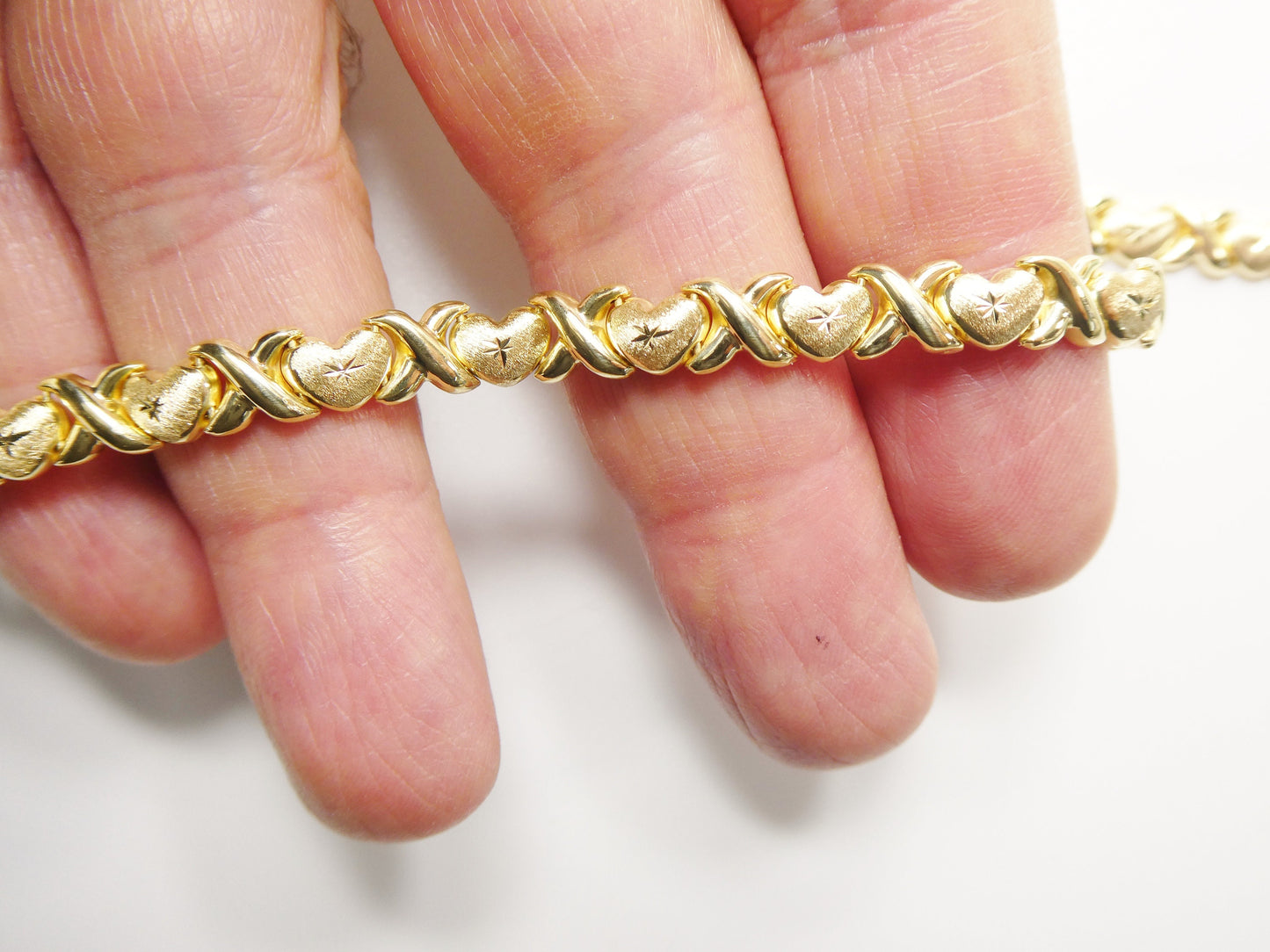 Sterling Silver XO Necklace Bracelet Set: 14k Gold Finish