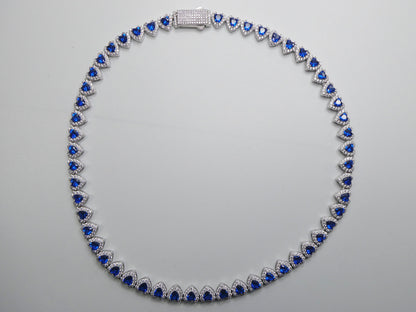 Real  925 Sterling Silver Heart Sapphire Stone Color Necklace