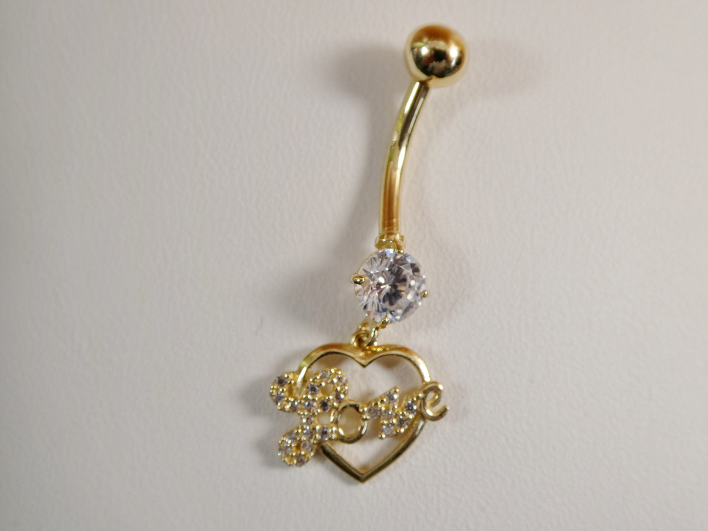 14k real solid yellow gold dangling love heart belly button ring piercing