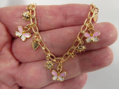 5.5 inch 14k Gold Filled CURB Style Butterfly Pendent Dropping Baby Bracelet