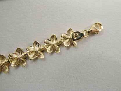 7 Inch Real 925 Sterling Silver Flower Full Diamond Cut 14k Gold Tone Finish