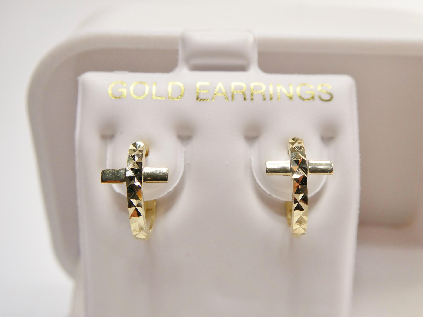 real 10k solid yellow gold cross hoop huggie earrings