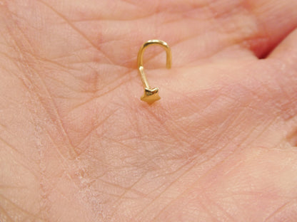14k Real Solid Yellow Gold Twist Shape Star Nose Ring