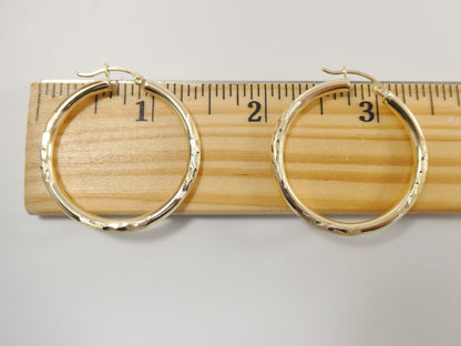 10k Real Solid Yellow Gold Diamond Cut Hoop Earrings