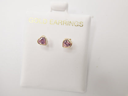 10k Real Solid Yellow Gold Birthstone Screw Back Children Earrings Heart Bazel Shape