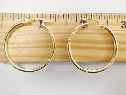 Real 10k Solid Yellow Gold Plain High Polish 30mm Hoop Earring