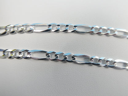 Real 925 Sterling Silver 4mm Italian Concave Figaro Solid Chain Lobster Lock Clasp