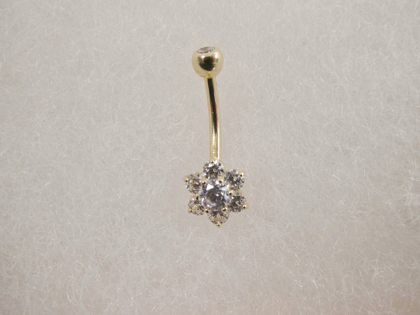 14k real solid yellow gold flower belly button ring piercing
