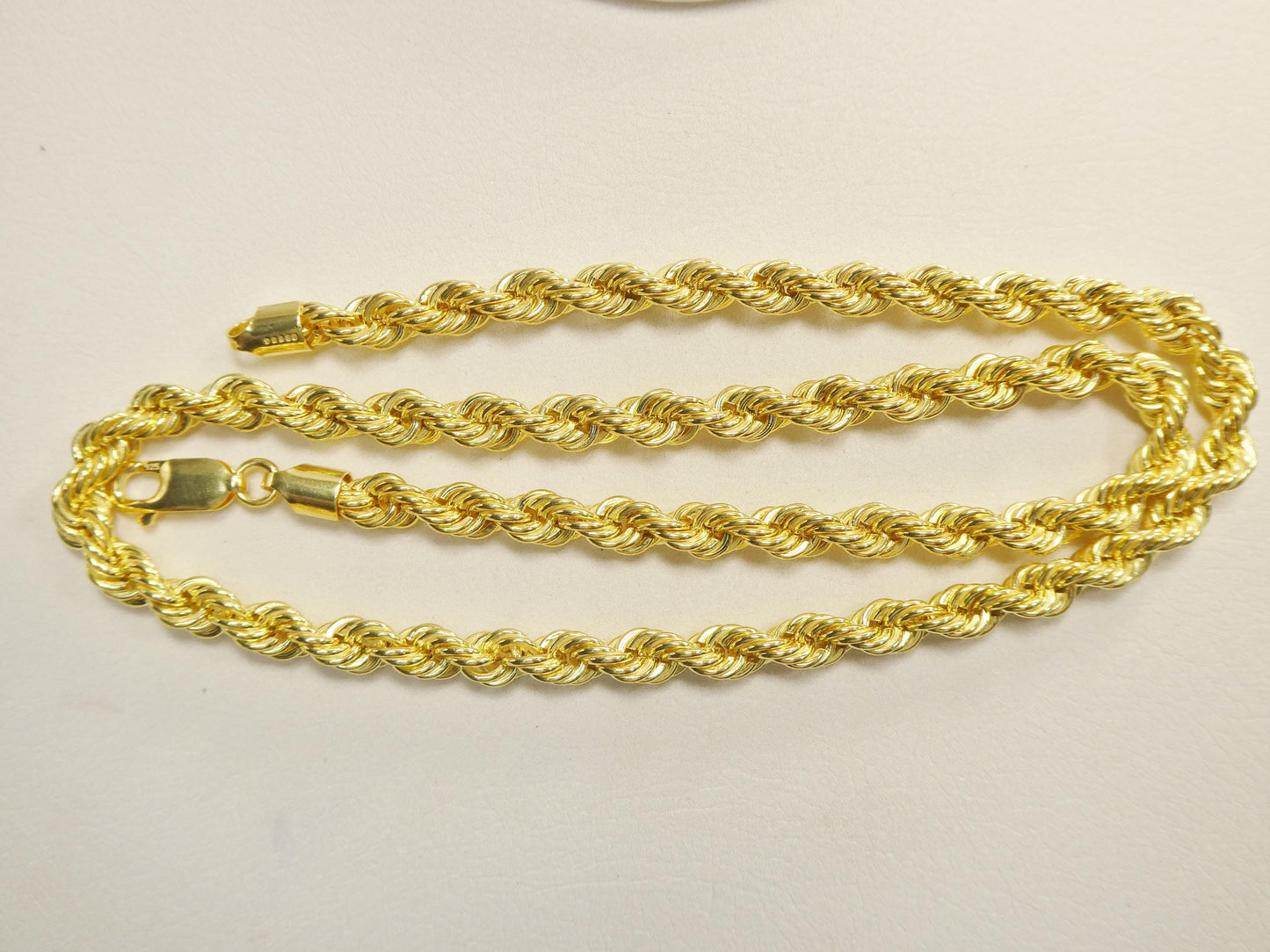 real 925 sterling silver rope chain 5.3mm 14k yellow gold finish