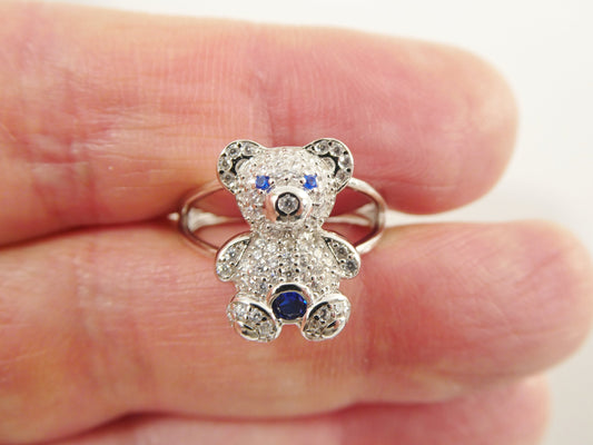 real solid 925 sterling silver teddy bear ring