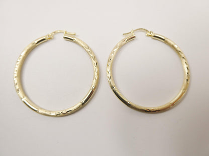 10k Real Solid Yellow Gold Diamond Cut Hoop Earrings