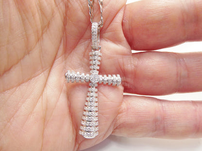 Real 925 Sterling Silver 22 Inch Flat Chain and Moissanite Cross Pendent Charm
