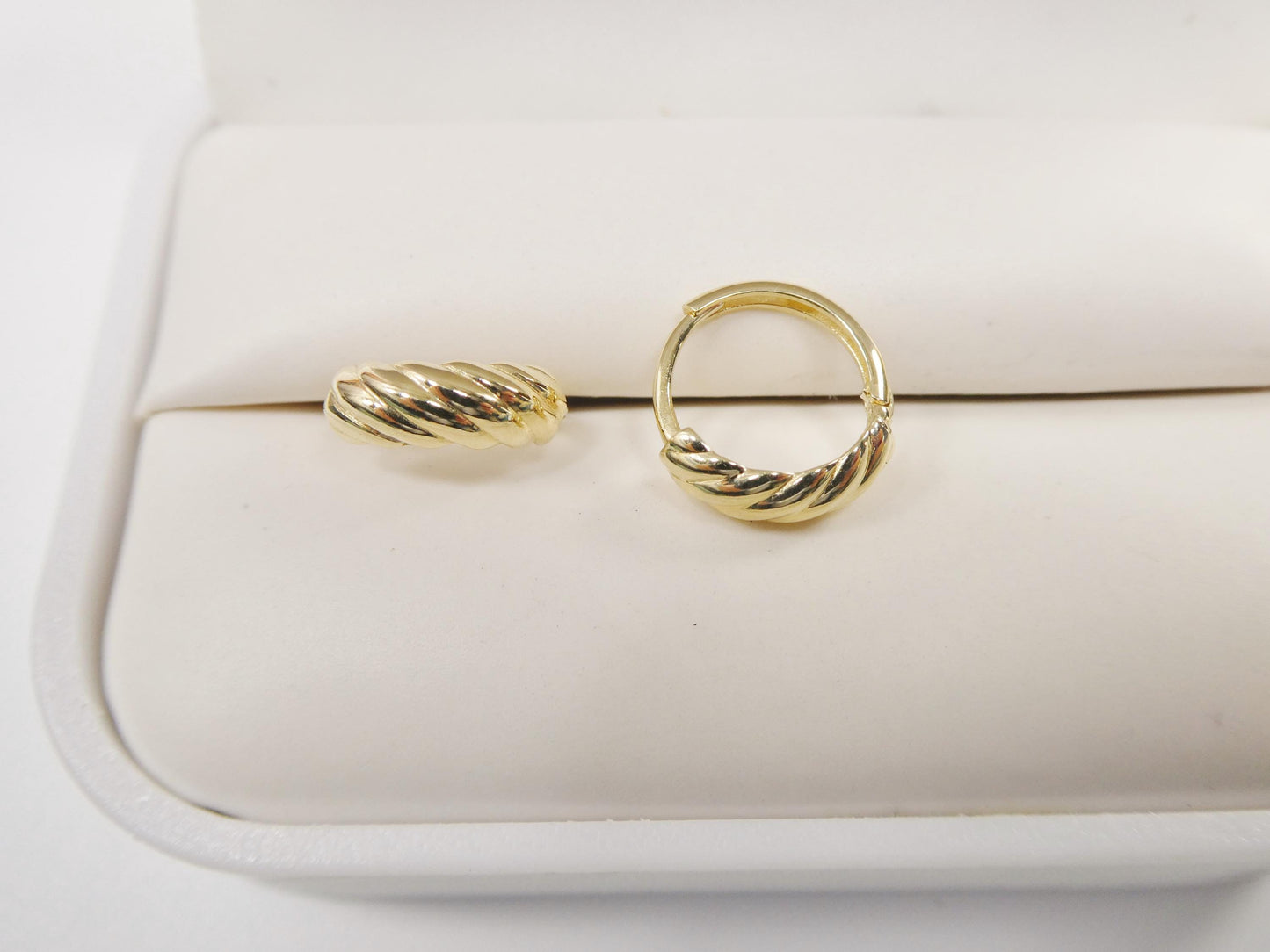 real 10k solid yellow gold designer hoop huggie earrings