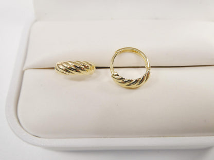 Real 10k Solid Yellow Gold Designer Hoop Huggie Earrings