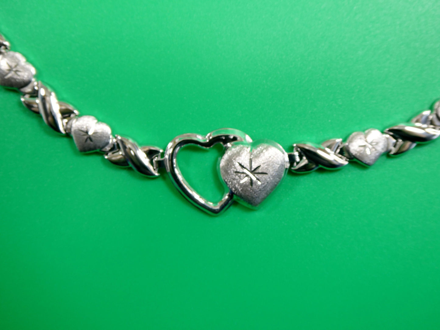 925 real sterling silver double heart set necklace and bracelet hugs and kisses stampato 14k white gold tone color