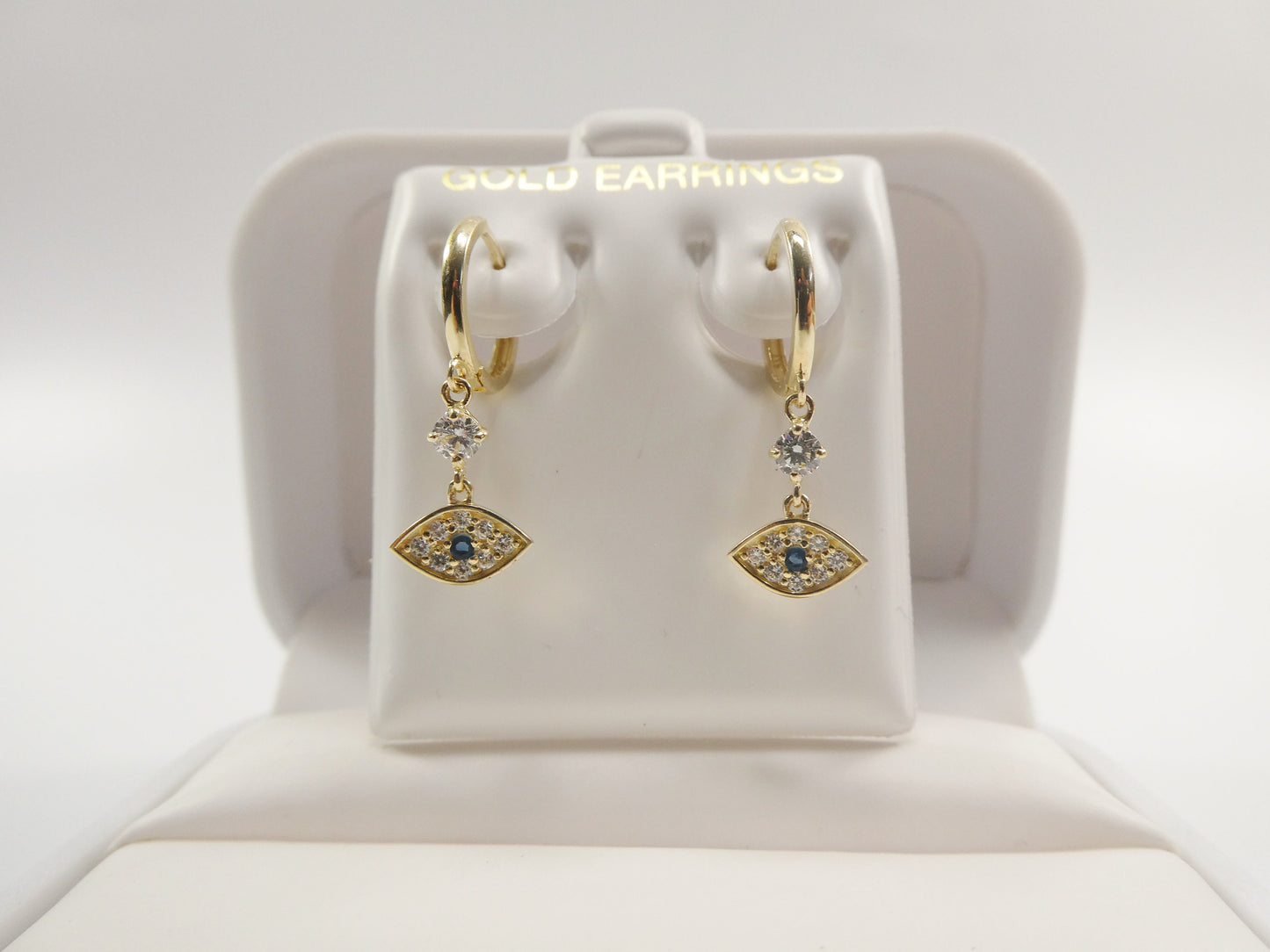 10k real yellow gold evil eye dangle  plain huggie earrings