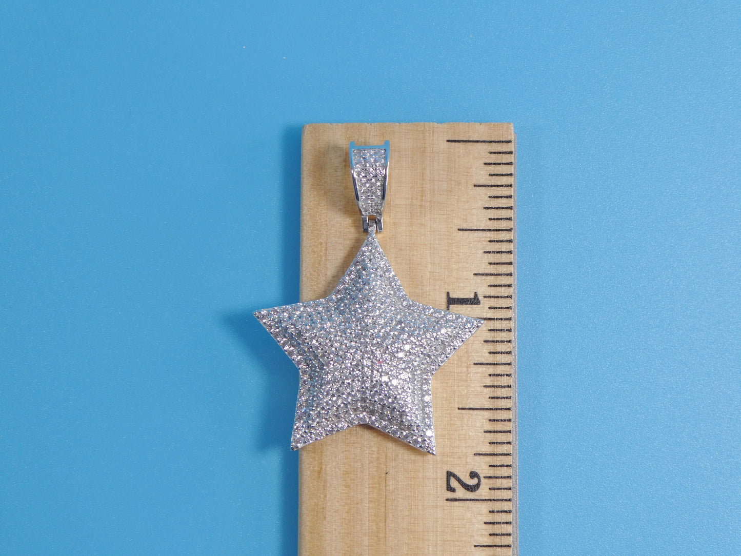 14k white gold color tone chain and large star charm pendent over real 925 sterling silver