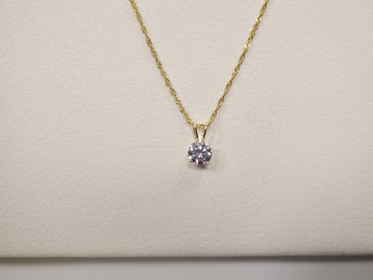 10k Real Solid Yellow Gold 16 Inch Chain and Round Stone Solitaire Pendent Set