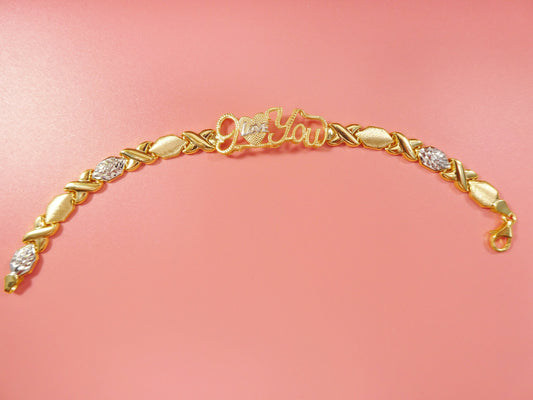 real 925 sterling silver I love you xo xo stampato bracelet 14k yellow gold two tone finish