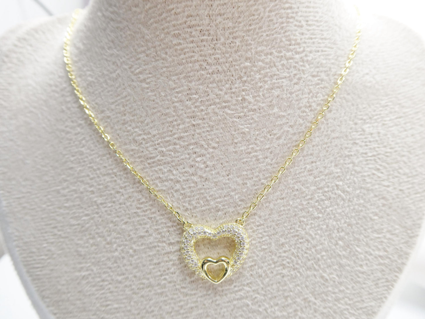 heart Necklace: 925 Sterling Silver, 14k Gold Finish