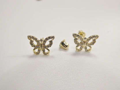 Real 10k Solid Yellow Gold Butterfly Screw Back Post Earrings