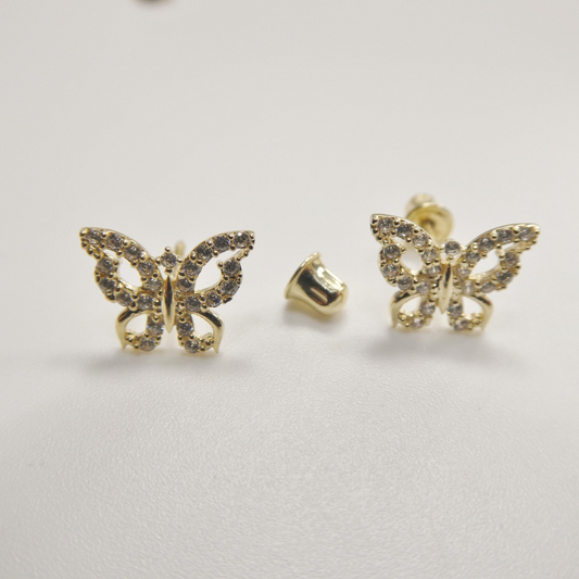 Real 10k Solid Yellow Gold Butterfly Screw Back Post Earrings