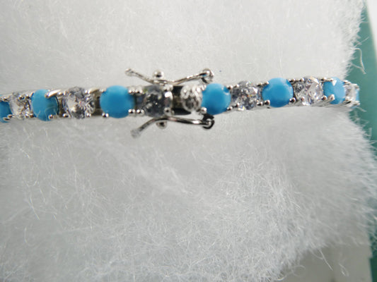 4mm 7 Inch turquois tennis bracelet real 925 sterling silver