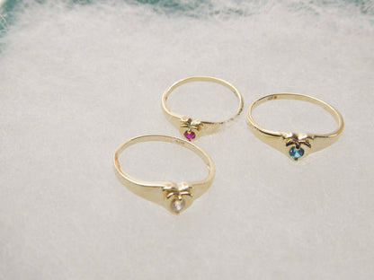 10k Solid Yellow Gold Baby Children Heart Shaped Color Stone Ring
