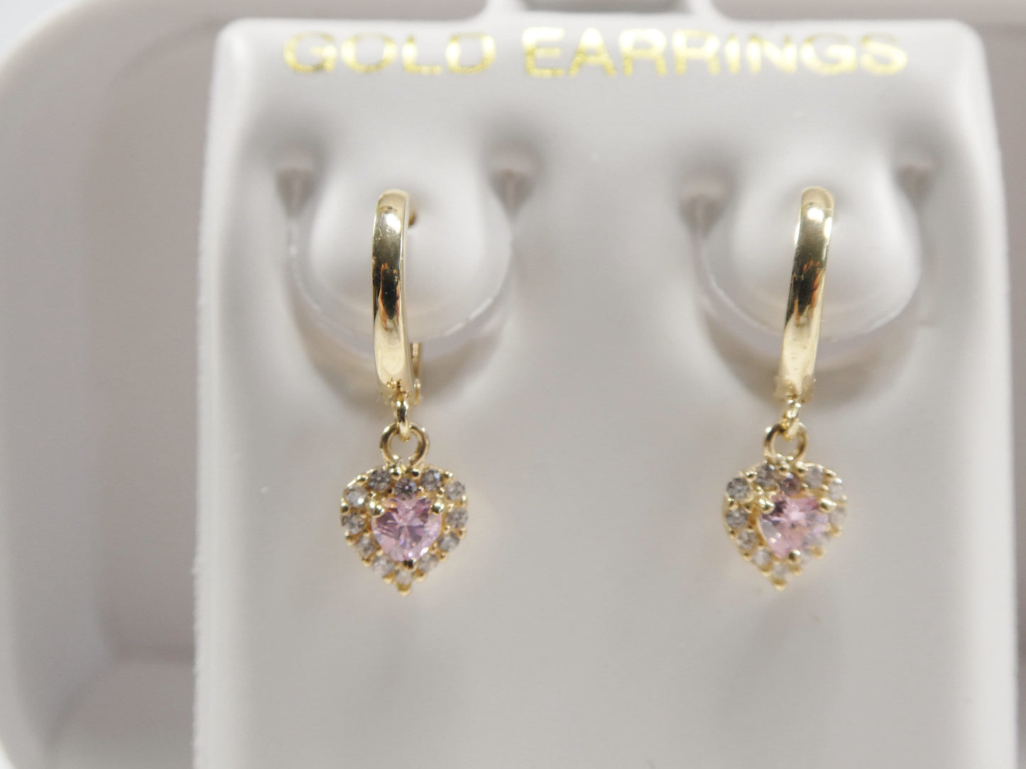 real 10k solid yellow gold birthstone color heart dangling hoop earring