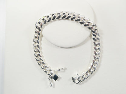 9mm Real Miami Link Solid 925 Sterling Silver Men Bracelet Safety Box Lock
