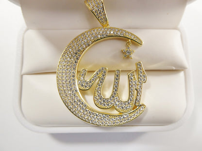 Real 925 Sterling Silver Large Muslim Allah Pendent Charm