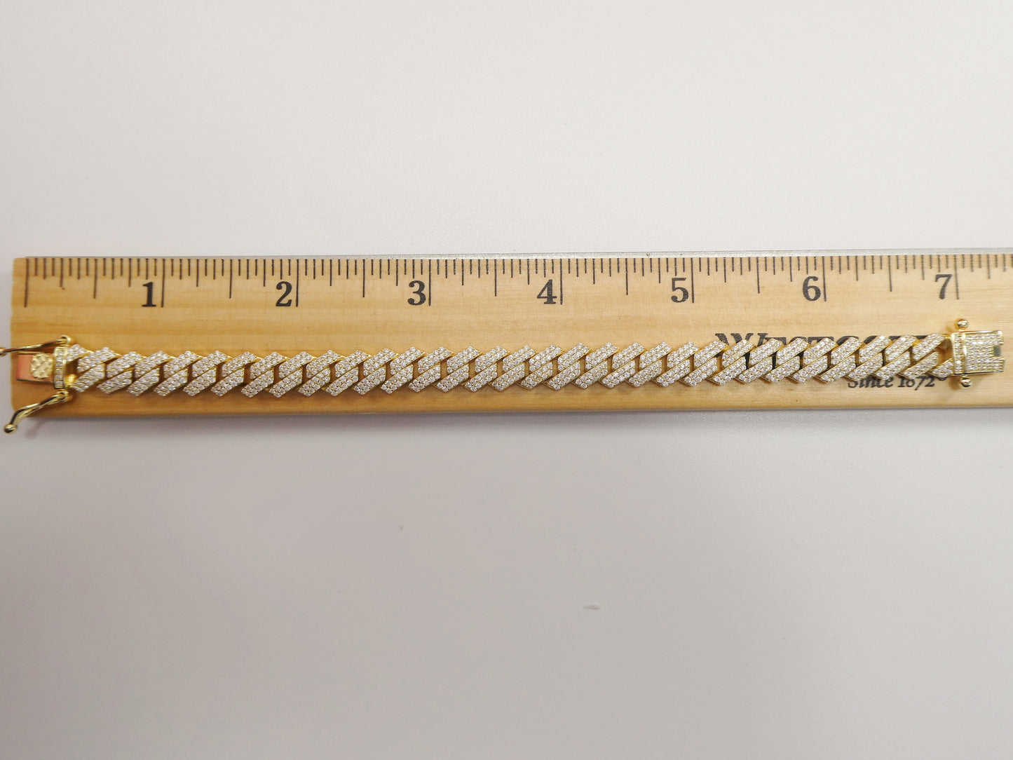 MEN LADIES 14k yellow gold color Monaco bracelet over real solid 925 sterling silver