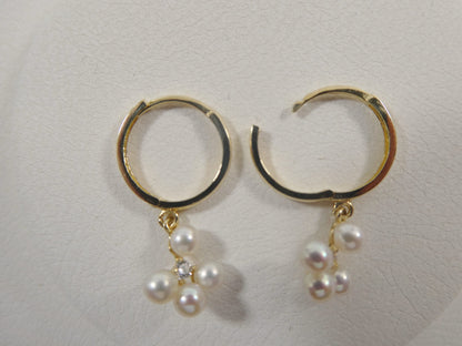 10k Real Yellow Gold Pearl Dangle Plain Huggie Earrings