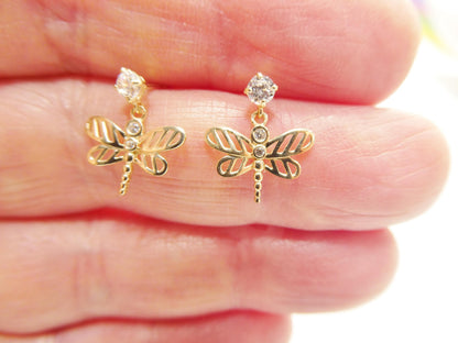 Real 10k Solid Yellow Gold Butterfly Push Post Earrings